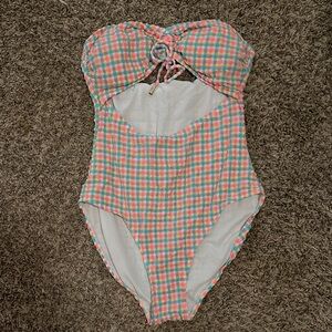 Women's Pink and Green Checkered One Piece Swimsuit